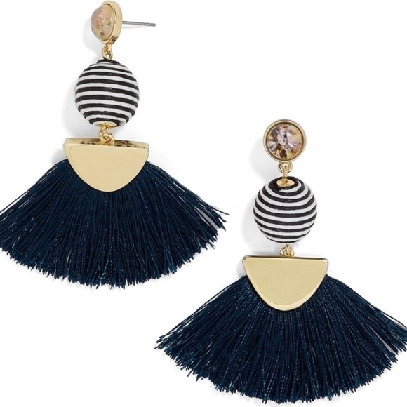 Baublebar Blue/White Ball with Blue Fringe Nautical Mamba Statement Earrings 3” - Picture 13 of 13